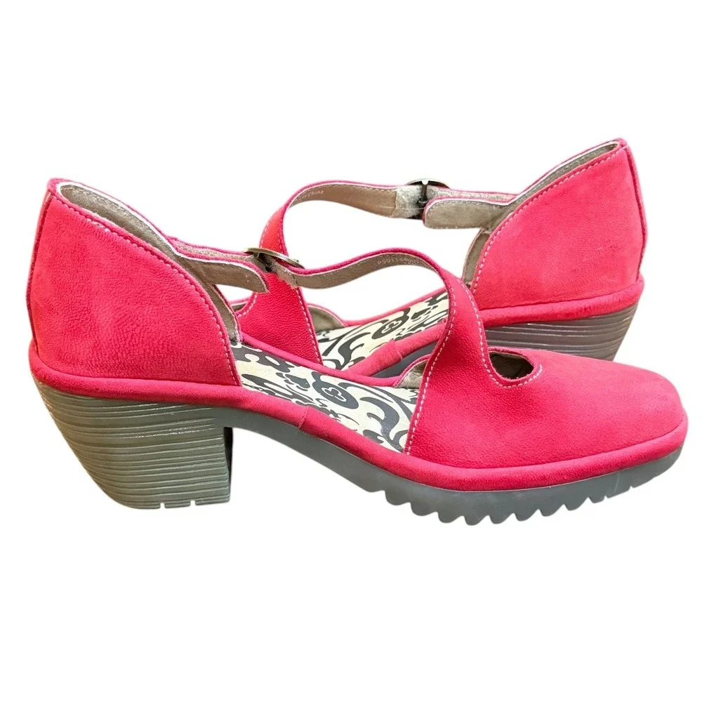 Fly London Wako Shoes Mary Jane Women 36 US 5.5 Red‎ P501144007 Wedge Retro Boho